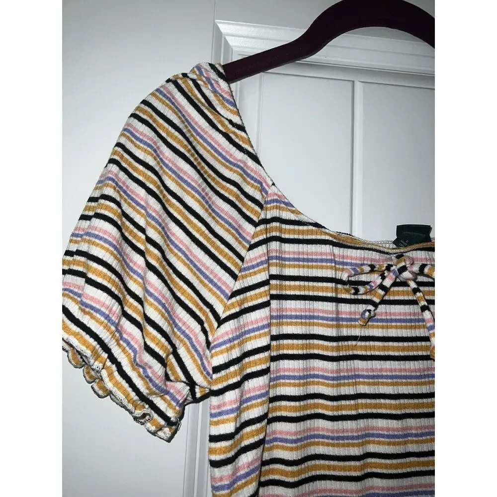 Wild Fable striped crop top off the shoulder bow orange pink purple small